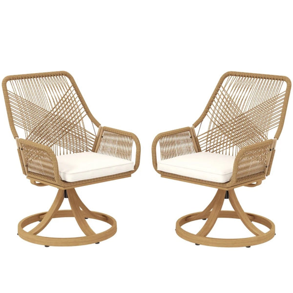 English Elm Outdoor Swivel Patio Chairs Set of 2 Handwoven Pe Rattan Steel Frame 360 Rotate T3971P444319