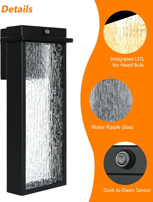 English Elm Outdoor Light Fixture Wall Light Black Dusk-to-Dawn Integrated LED 3000K Weatherproof Wall Lantern W3355P323231