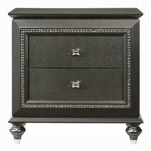 English Elm 1pc Transitional Nightstand Metallic Gray Finish with Crystal Trim, Textured Front & 2 Drawers, 30"W x 18"D x 30"H B2741P322568