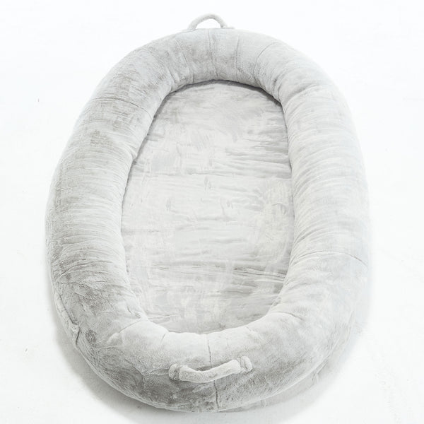 English Elm Human Giant Memory Foam Pet Bed for Adults — Plush Ergonomic Sofa with Storage Pockets & Handle Light Gray W2705P255385