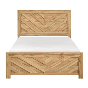 English Elm Natural Wood Grain Queen Panel Bed Chevron Geometric Headboard Rustic Farmhouse Frame B011P490034