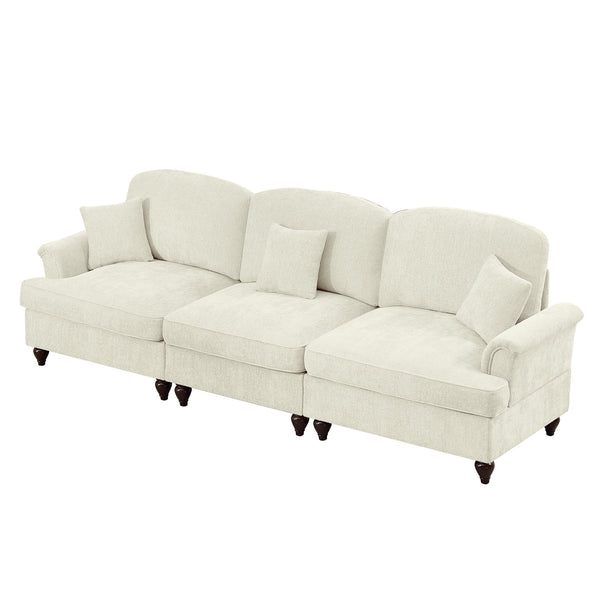 English Elm Elegant Mid Century Large 3-Seater Chenille Sofa With Flared Arms, Ruffled Skirts & Modular Style W3041S00233