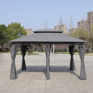 English Elm 13x10 Outdoor Gazebo Canopy Tent With Double Vented Roof, Full Sidewalls For Insect & Weather Shield Grey W419P282068