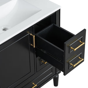 English Elm Traditional 30" Bathroom Vanity with Ceramic Basin, Soft-Close Door & Drawers, Gold Handles, Durable Wood Finish Black N729P184479B