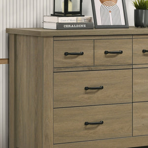English Elm Federico Wide Six Drawer Dresser Oak Veneer Gray Finish with Matte Black Hardware B2749P413327