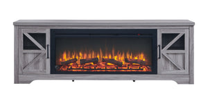 English Elm 75" Media Console with Built-in Electric Fireplace Infrared Quartz Heating Living Room W1769P252478