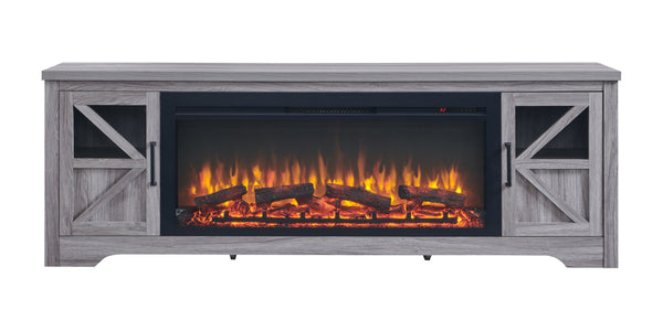 English Elm 75" Gray Wood Tv Stand with 44 Inch Electric Fireplace for Living Rooms W1769S00008