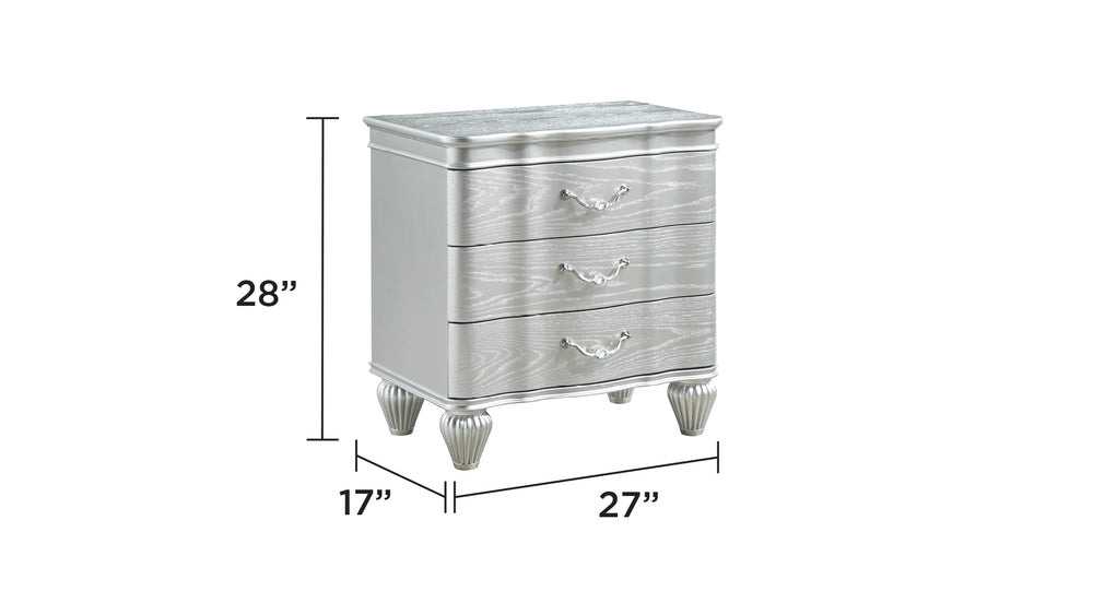 English Elm Landmark Silver 3-Drawer Nightstand with Curved Front, Turned Legs & Decorative Metal Pulls — Stylish, Durable Storage B009P235327