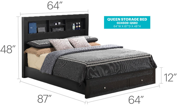 English Elm Elegant Storage Bed With Sleek Modern Design, Built-In Organization & Durable Black Finish, 64" W B078S00259