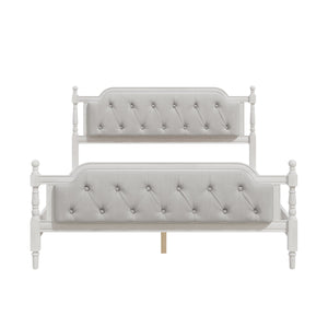 English Elm Traditional Solid Wood Bed Frame with Tufted Upholstered Headboard, No Box Spring Needed, Sturdy Support Antique White 83.1 L x 15.5 W x 5.1 H BS701P242647K