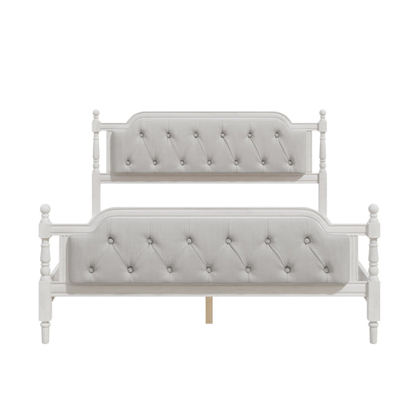 English Elm Traditional Solid Wood Bed Frame with Tufted Upholstered Headboard, No Box Spring Needed, Sturdy Support Antique White 83.1 L x 15.5 W x 5.1 H BS701P242647K