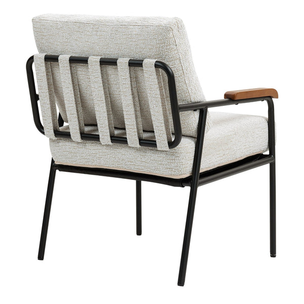 English Elm Modern Accent Chair with Natural Wood Arms, Black Metal Frame, Plush High-Rebound Cushion Comfort Beige W2215P248476