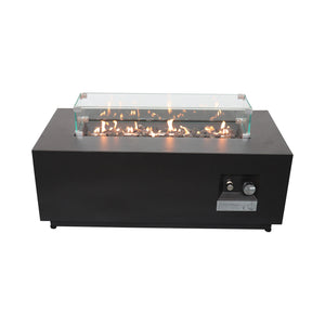 English Elm 16" Stainless Steel Outdoor Fire Pit Table with Glass Shield, Push-Button Ignition, Cover Included — Weather-Resistant Patio Heater, 45x23x18" B120P203037