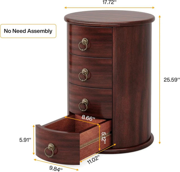 English Elm Wood Round Nightstand Four Drawer Solid Mid Century Modern Bedside Storage Table T3971P451421