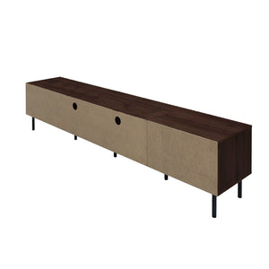 English Elm 78 Inch Walnut Media Console with Slatted Doors Iron Legs and Cable Management N710P373605Q