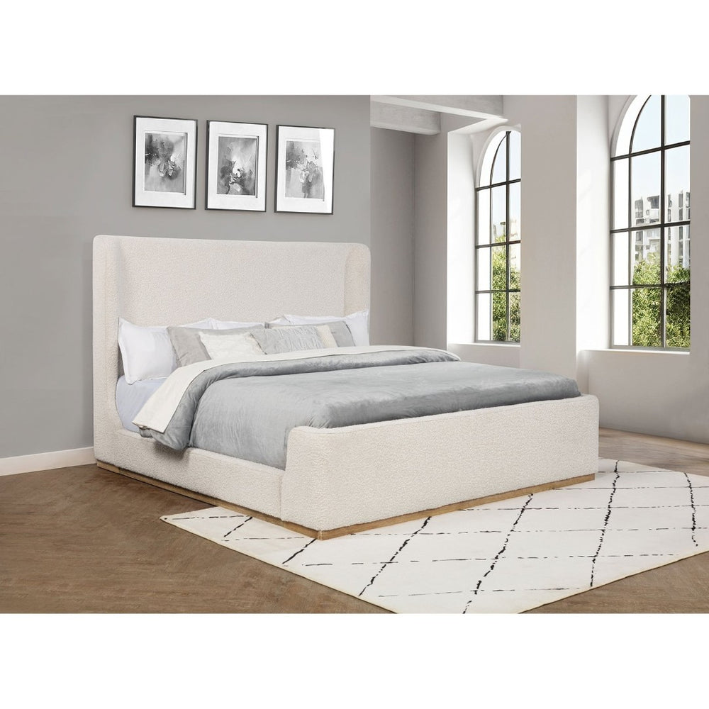 English Elm Kensington Boucle Wingback Eastern King Bed with Oak Base and Platform Frame B062S01821
