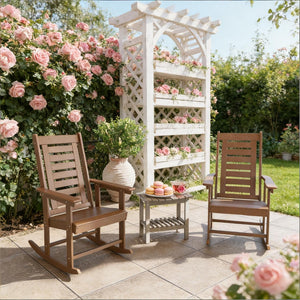 English Elm Black Hdpe Slatted High Back Rocking Chair Set for Porch Patio Deck Outdoor Use T3971P444252