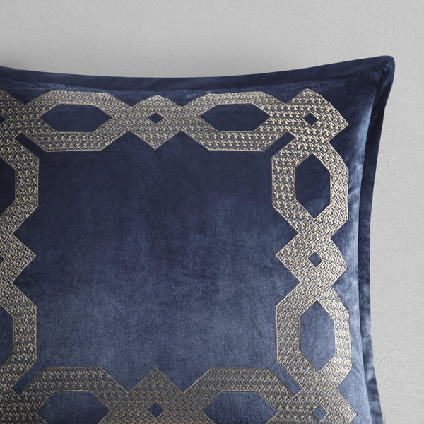 JLA Home Croscill Classics - European Velvet Embroidered Pillow Sham with Geometric Frame, Metallic Yarn Accents & Luxe Texture Navy CCL11-0022
