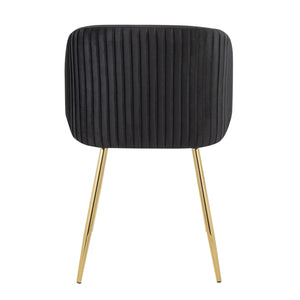 English Elm Fran Pleated Contemporary Velvet Dining Chair with Gold Metal Legs, Padded Bucket Seat, Set of 2 Black B202P223528