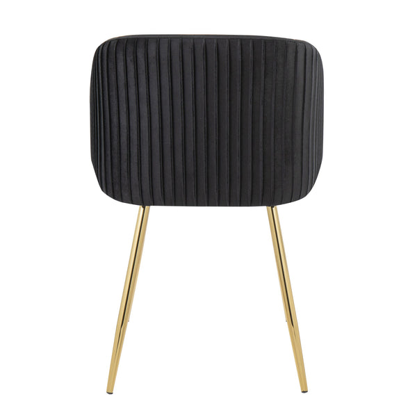 English Elm Fran Pleated Contemporary Velvet Dining Chair with Gold Metal Legs, Padded Bucket Seat, Set of 2 Black B202P223528