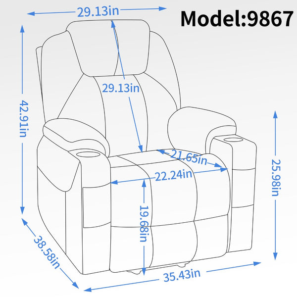 English Elm Up to 350 Lbs Chenille Power Lift Recliner with Massage Heating and Usb Charging Ports Brown W3224S00001