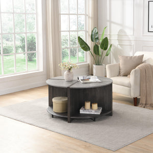 English Elm 4 Industrial Round Coffee Table Set with 2-Tier Storage, Compact Fan-Base Design, Easy Assembly, Stylish Gray W2317P233329