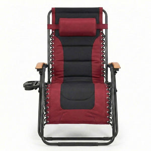 English Elm Oversized Zero Gravity Patio Recliner with Mesh Seat Wood Arms and Cup Holder W5159P445931