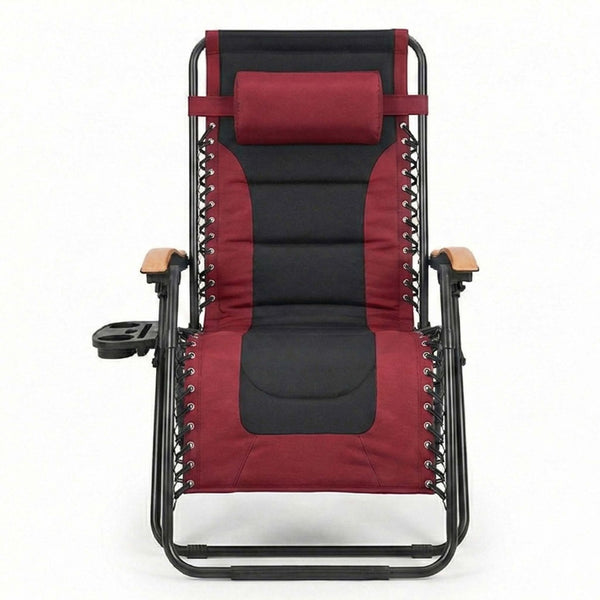 English Elm Oversized Zero Gravity Patio Recliner with Mesh Seat Wood Arms and Cup Holder W5159P445931