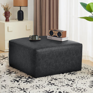 English Elm Upholstered Corduroy Square Ottoman Plywood Frame Sectional Footrest for Living Room Black N757P414087B