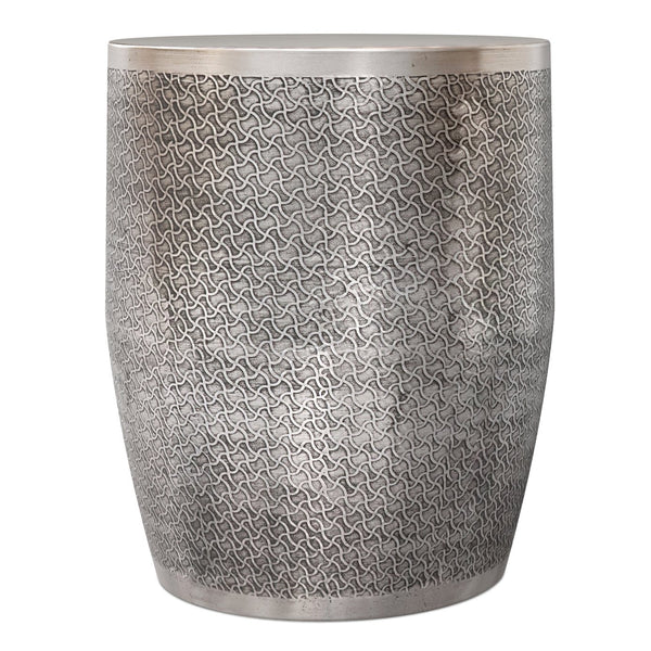 English Elm Johnsen Etched Web Pattern Accent Table 18" Round Iron Side Table Durable Powder-Coated Finish Antique Silver B136P361853