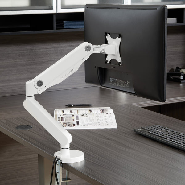 OSP Home Furnishings Single Monitor Arm with Gas Lift and Full Articulation for Ergonomic Desk Setup White A2MAS1730-WH