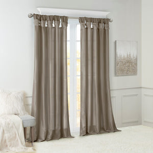 English Elm Twist Tab Lined Window Curtain Panel - Luxurious Pewter Faux-Silk Elegance, 50X95" For Any Room B03598042-GIGA