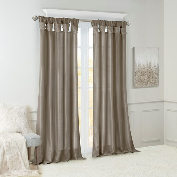 English Elm Twist Tab Lined Window Curtain Panel - Luxurious Pewter Faux-Silk Elegance, 50X95" For Any Room B03598042-GIGA