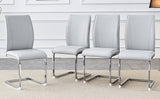 English Elm Luxury Simple Arch Chair - Set Of 4 Light Gray Pu Material High Resilience Dining Chair With Arched Metal Silver Leg.