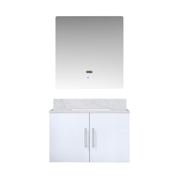 English Elm Glossy White Bath Vanity Set With Carrara Marble Top & Led Mirror For Modern Bathroom Makeover B2731S00664