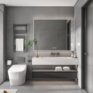 English Elm Aluminium Smart Medicine Cabinet Mirror 35x32 Inch with Defogger, Adjustable LED Lighting & Storage Grey W2700P269440