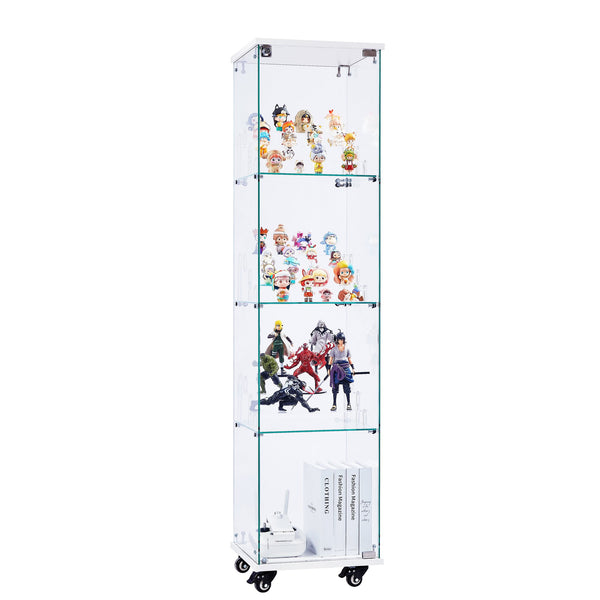 English Elm 4 Tier Glass Display Cabinet - Lockable, Mobile Showcase With 3 Acrylic Shelves For Home Or Office Decor W1668P241903