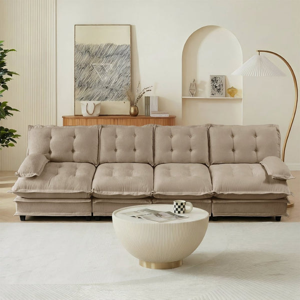 English Elm 138" Modular Cloud Sectional Sofa Deep Seat Chenille Upholstery for Living Room Light Coffee W714S01711