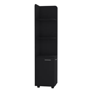 English Elm Corner Corner Cabinet 62H" Tall 3-Tier Open Shelf & 2-Door Black, Space-Saving Durable Storage B097P221673