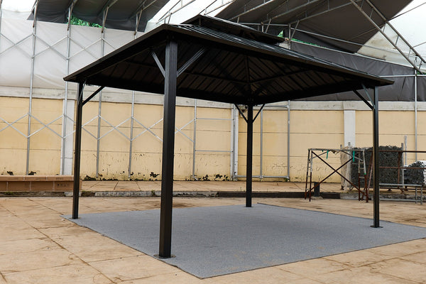 English Elm 10*10FT Aluminum Patio Gazebo with Galvanized Steel Hardtop, Double-Tier Ventilated Roof, Weatherproof Steel Gray W765S00016