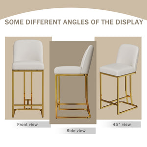 English Elm Dining Bar Chairs Set of 2 with Padded PU Seats and Sturdy Metal Legs, Space-Saving Comfort for Bars White,White+Gold W1727P240719