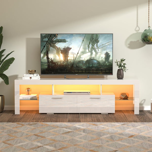 English Elm Fashiontvstandtvcabinet,entertainmentcenter,tvstationtv Console Rgb Led Glass Shelf Modern White W67933541