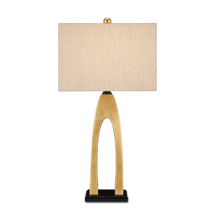 Archway Contemporary Gold Table Lamp with Natural Linen Shade - Stylish Pagoda-Inspired Design
