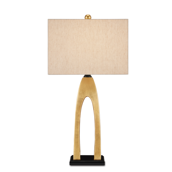 Archway Contemporary Gold Table Lamp with Natural Linen Shade - Stylish Pagoda-Inspired Design