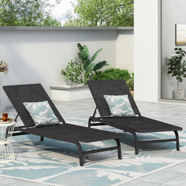 English Elm Christopher Knight Home® - FINN Chaise Lounge Set for Outdoor Patio – Aluminum Frame, Breathable Nylon Mesh, Handcrafted Comfort DARK GREY 71041.00