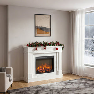 English Elm 44" White Mantel Electric Fireplace Nordic Style with 3d Flame for Living Room W1769S00015