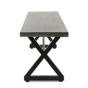 English Elm Christopher Knight Home® - Outdoor Aluminum Dining Bench with Wood‑Like Finish and Black Powder‑Coated Steel X‑Frame, Durable Stylish Seating Grey+Black 61625.00BGRYMP1