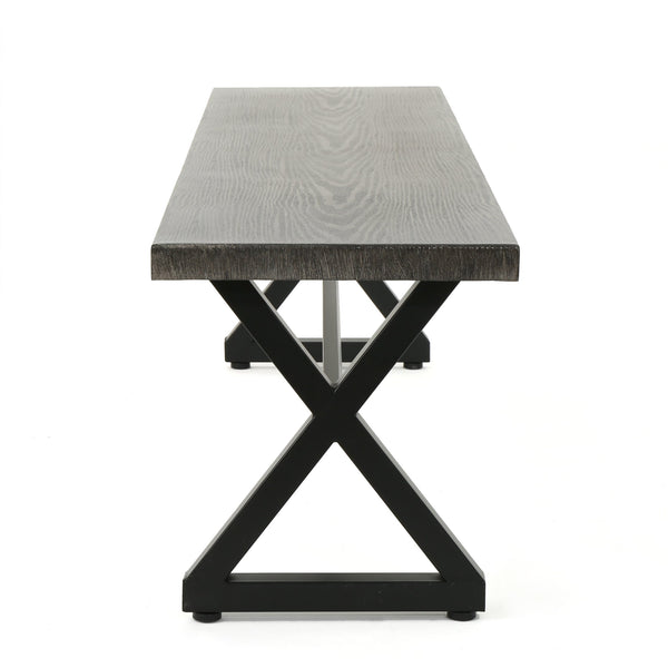 English Elm Christopher Knight Home® - Outdoor Aluminum Dining Bench with Wood‑Like Finish and Black Powder‑Coated Steel X‑Frame, Durable Stylish Seating Grey+Black 61625.00BGRYMP1