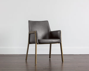 Sunpan Bernadette Dining Armchair – Elegant Design with Antique Brass Frame and Durable Faux Leather Upholstery Kendall Grey