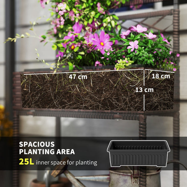 English Elm Freestanding Outdoor Pe Rattan Vertical Planter with Built-in Trellis and Storage Shelf T3971P423751